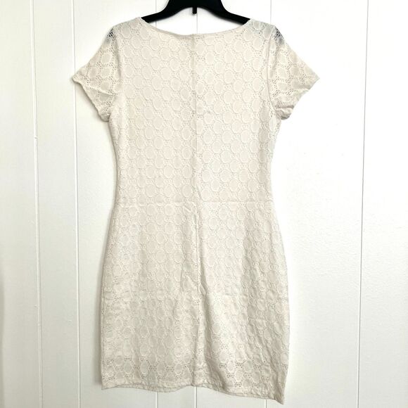 Isaac Mizrahi Women’s White Lace Lined Short Sleeve Crew Neck A-Line Dress L - Picture 4 of 4